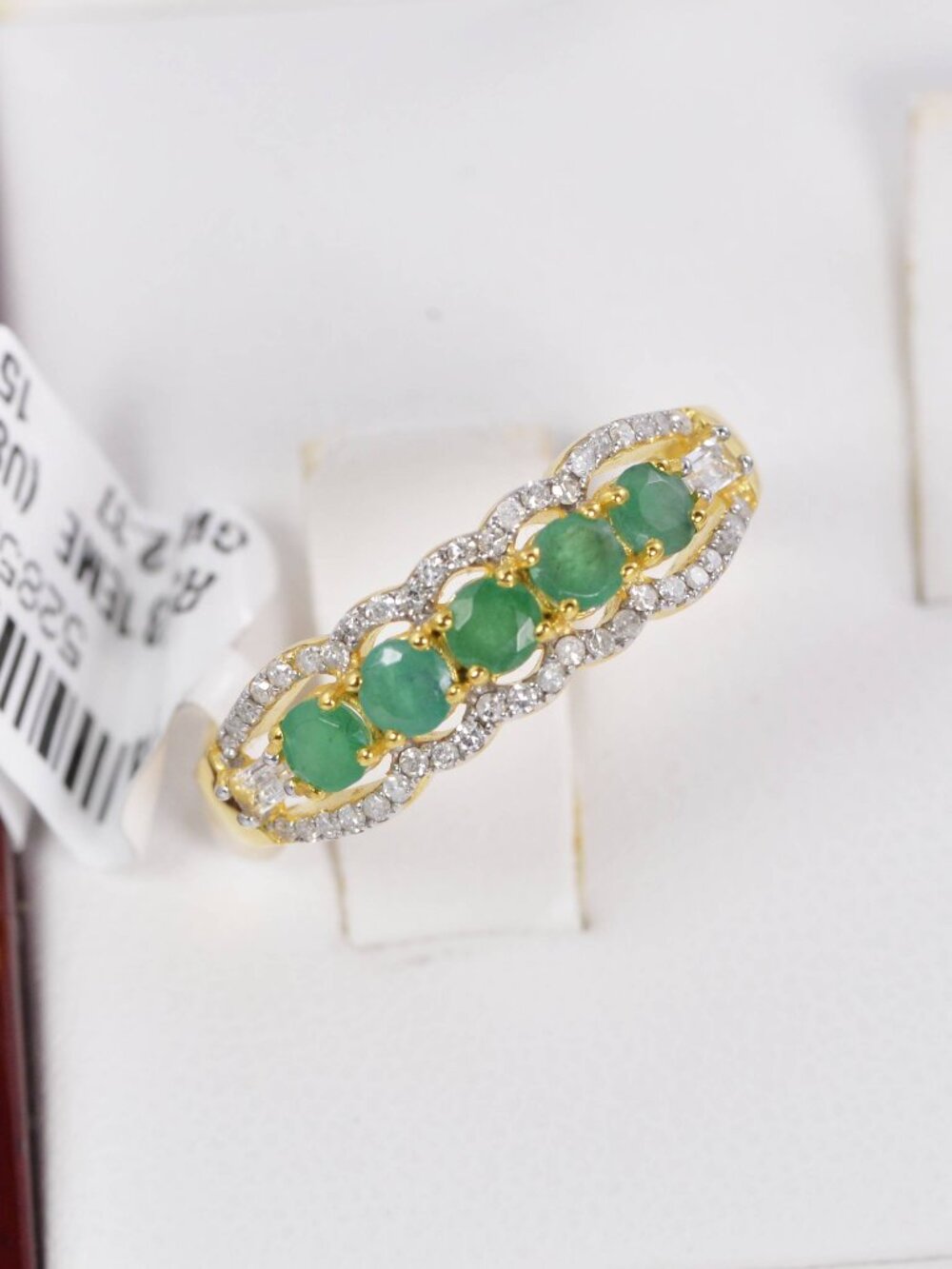 Emerald with Natural Diamond and White Topaz Ring in 925 Sterling Silver sz 7
